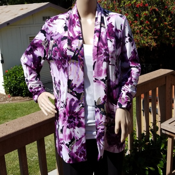 Chico's Sweaters - Chico's Easywear Purple Flowered Cardigan
